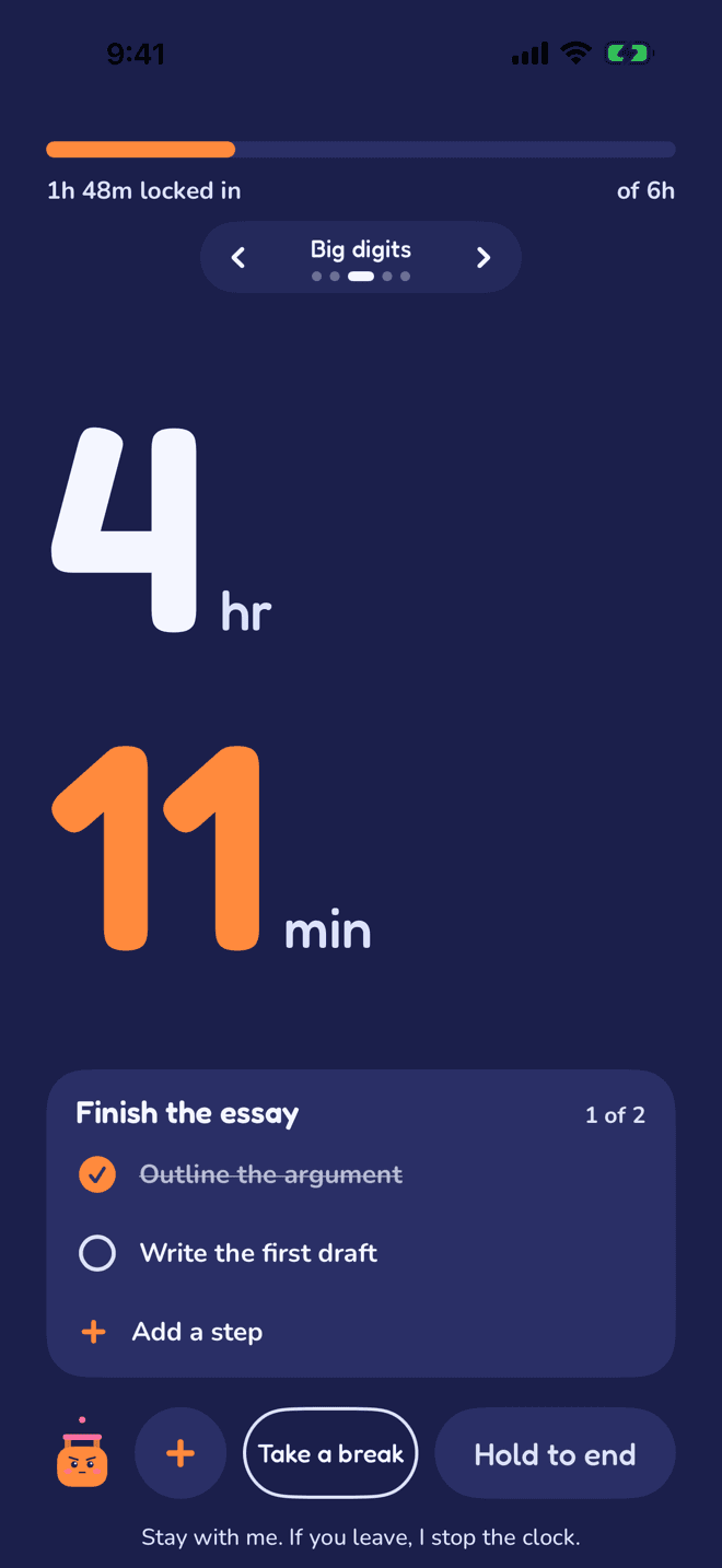 The Big digits face: the time left in huge numbers