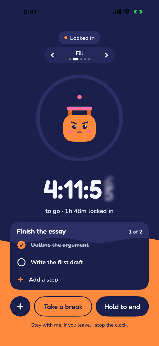 The Fill face: the screen fills with colour as time passes