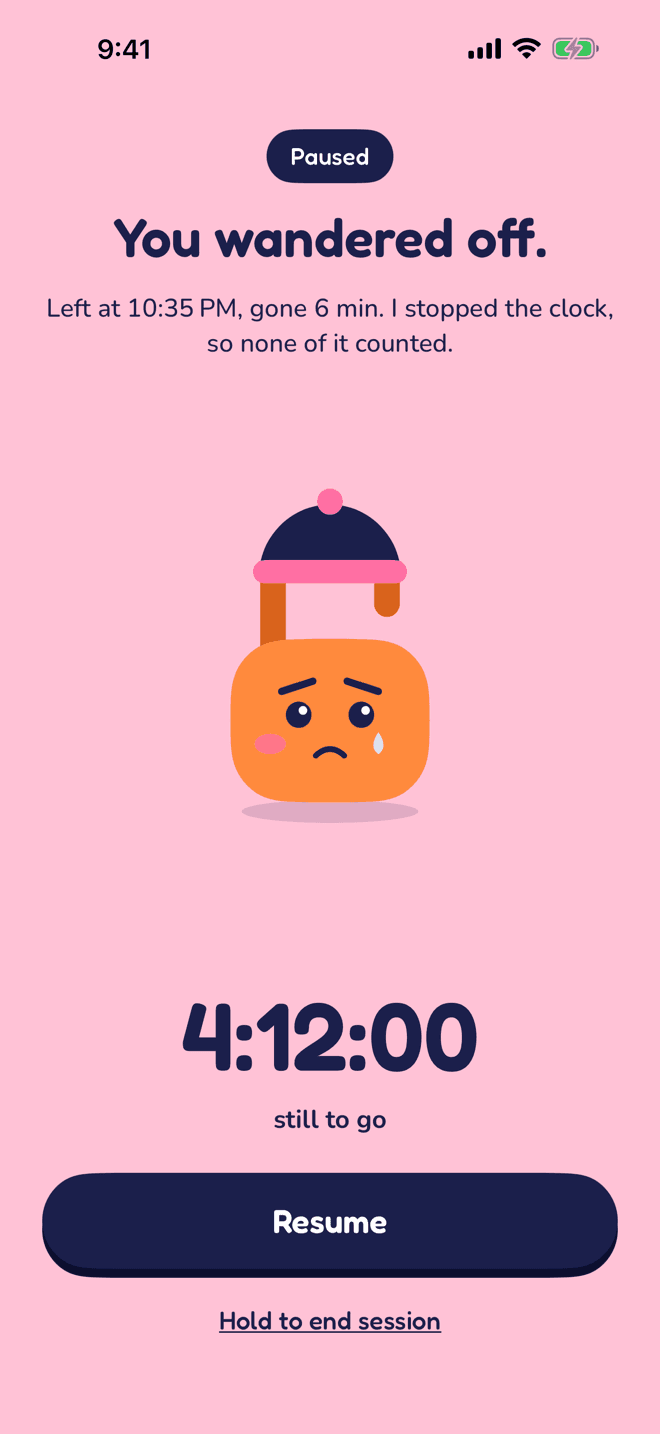 Locked In on an iPhone, paused: You wandered off